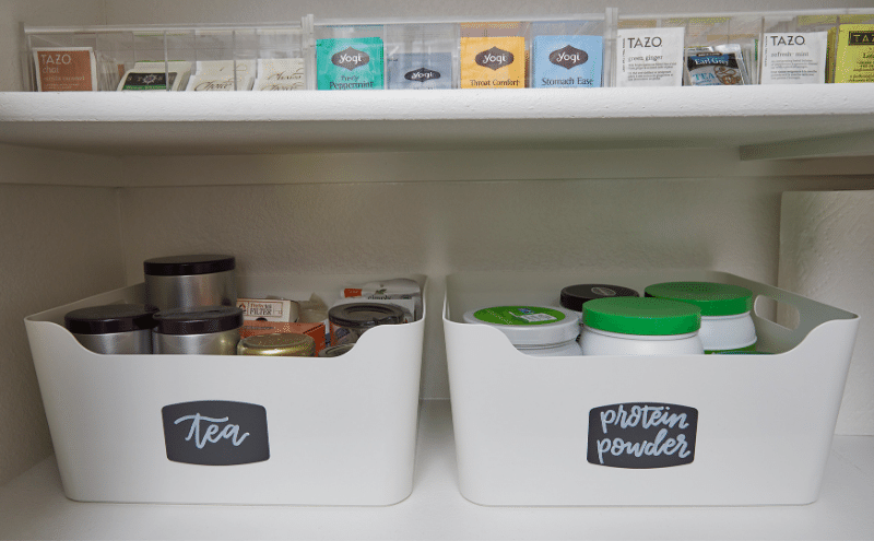 organized protein powder and baking containers