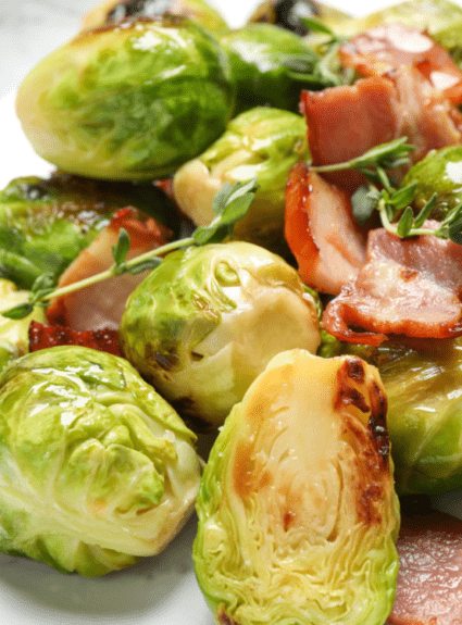 Roasted Brussel Sprouts with Bacon and Maple Syrup