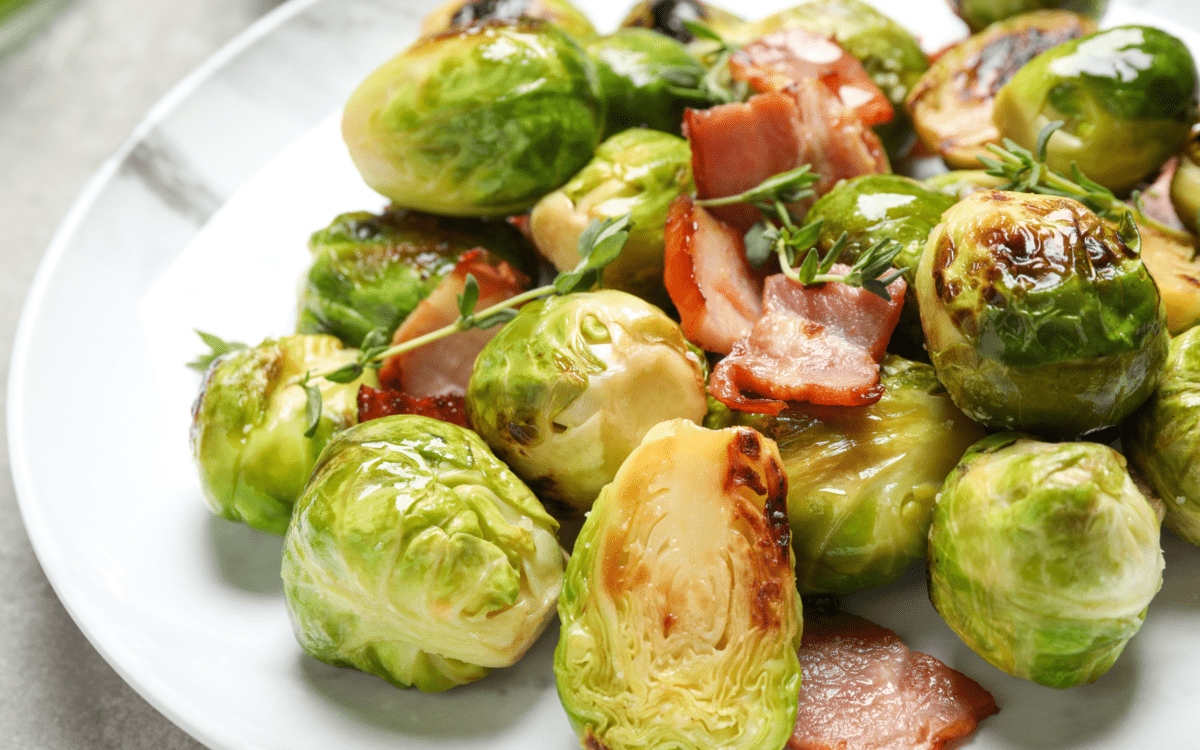 Roasted Brussel Sprouts with Bacon and Maple Syrup